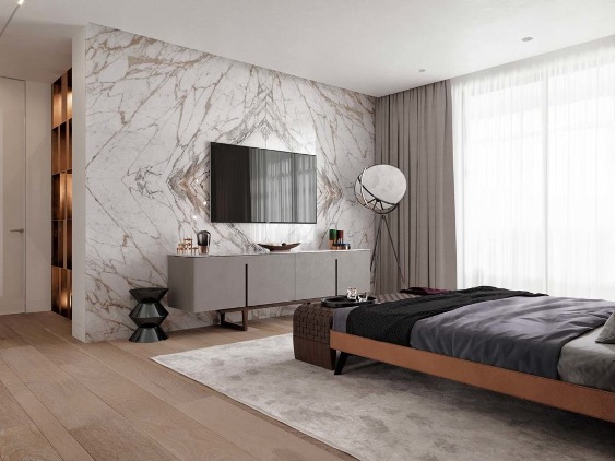 mur en marbre graphique dans une chambre