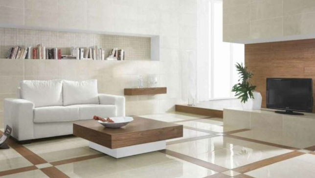 salon en marbre blanc et bois. marbre au mur et sur mobilier top tendance matière 2023