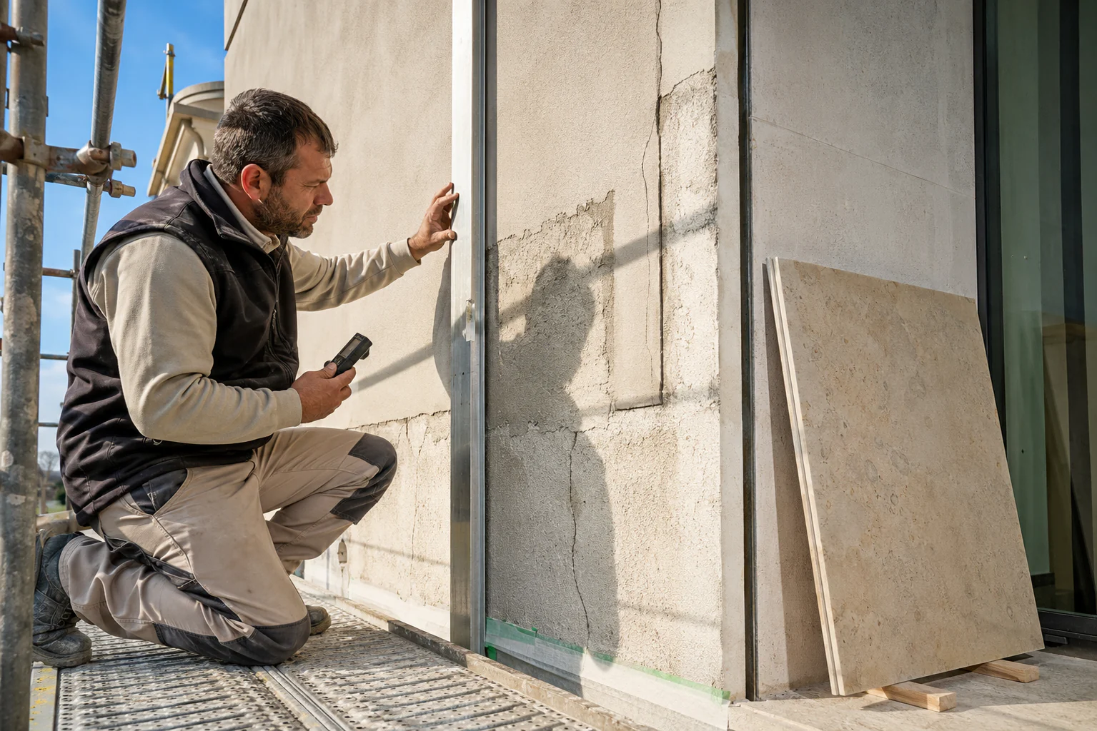 Fiche réglementaire : murs, enduits, supports et joints de façade 1 MIU PHO P1 059 — Controle du support et preparation avant pose — Fiche reglementaire — murs enduits supports et joints de facade Contrôle du support et préparation avant pose — Fiche réglementaire : murs, enduits, supports et joints de façade